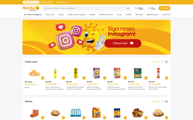 Loja online Lucas em Casa aberta no navegador